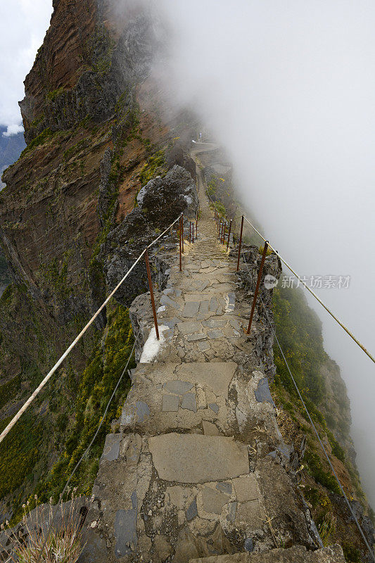 Areeiro - Peak Redfootpath在迷雾中越过山脊